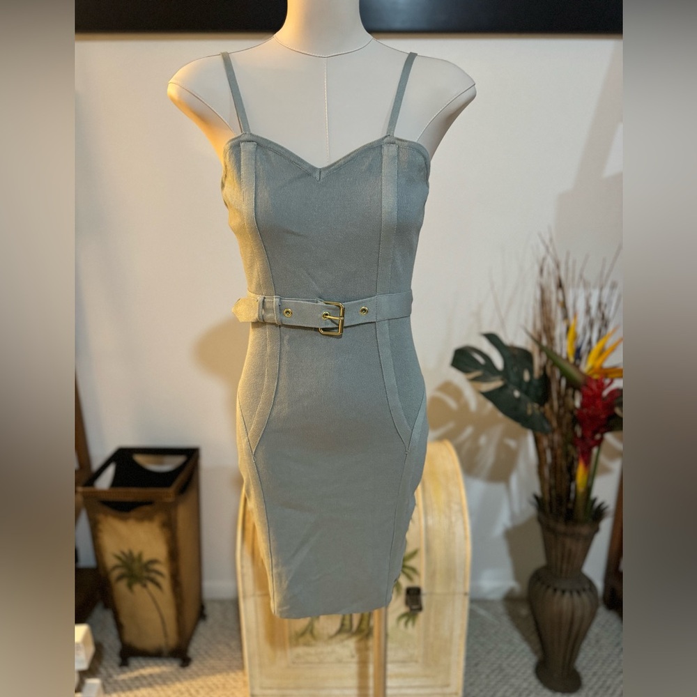 Guess Women's Blue Sleeveless Party Cocktail Dress Small Spaghetti Strap Belt